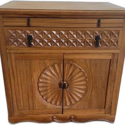 Carved Wooden Cabinet Made in Guatemala - H29” x W28 1/2” x D18 1/2”


