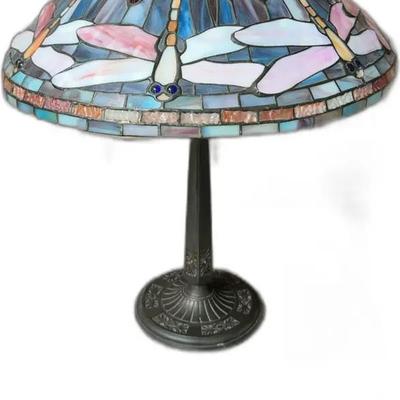 Tiffany-style Dragonfly Stained Glass Table Lamp- 25” Tall


