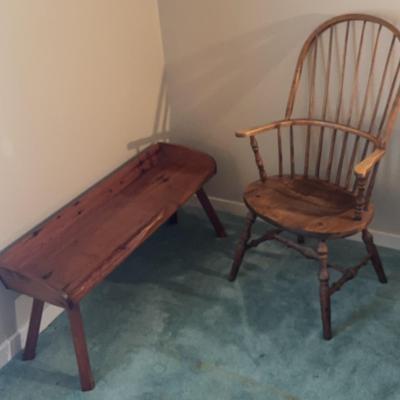 Wood Bench and Windsor Chair
