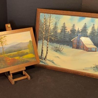 Framed Canvas Artwork And Small Easel