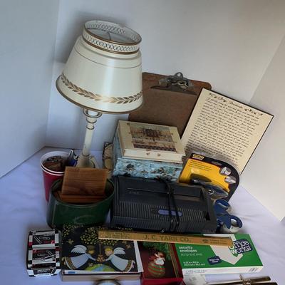 Office Supplies Feat IBM Shredder And Metal Lamps