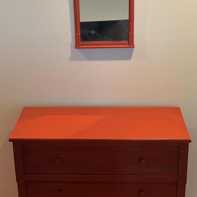 Painted Oak Dresser and Mirror