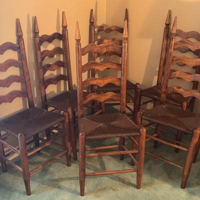 Woven Rush Ladderback Chairs (6)