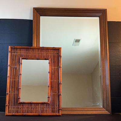 Wooden Framed Beveled Mirror & Bamboo Framed Mirror