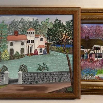 Framed Acrylic Canvas Of Houses