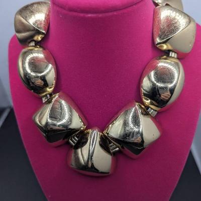 Goldtone Chunky Heavy Statement Necklace 15"