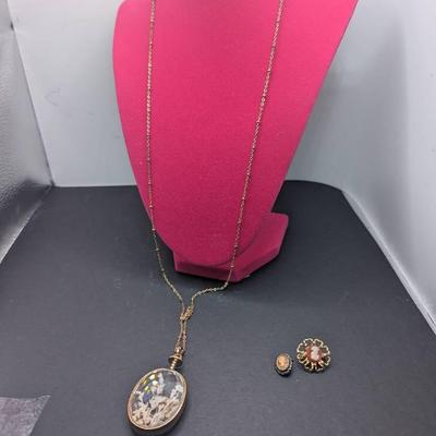 Cameo Pendant Chain Necklace, Cameo Brooch And Cameo Earring