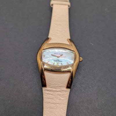Anne Klein Steel Watch With Beige Genuine Leather Band