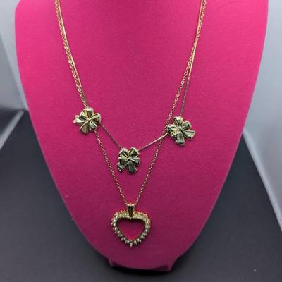 14k Gold Electroplate sling Necklace, Goldtone 3 Bows Necklace 