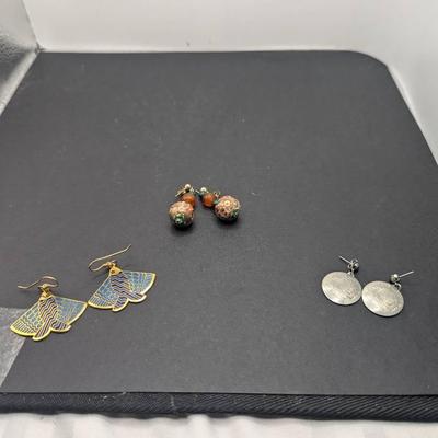 Laurel Burch Earrings, Kirk Stieff Pewter Earrings, Chinese Cloisonne Carnelian Earrings 