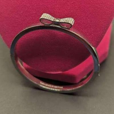 Kate Spade New York Silvertone Rhinestone Bow Bangle Bracelet 