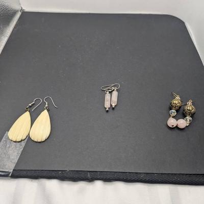 Vintage Faux French Ivory Pierced Earrings, Rose Quartz Pierced Earrings, Rose Quartz Goldtone Earri