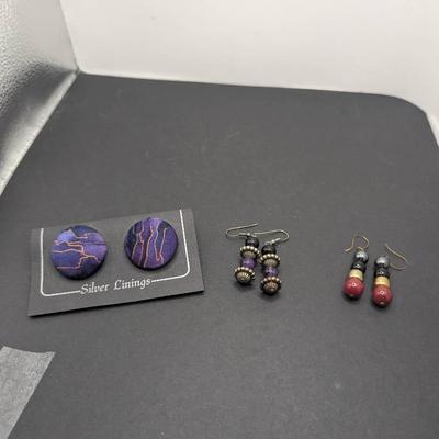 Hand Painted Silk ER, Purple Amethyst & Black Onyx Beads ER Plus