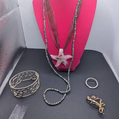 Purple Starfish Necklace, Teal Beaded Necklace Plus