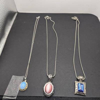 Wlind Opalite Crown Bezel Pendant Necklace, Pink Quartz Pendant Necklace, Blue Rainbow Stone Necklac
