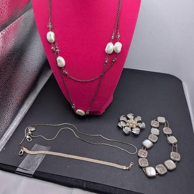 Trifari ST Brooch Flower, Brighton ST Necklace Needs Repair At Clasp, Vintage Monet Bracelet  Plus