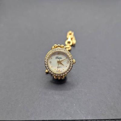 Royalton Quartz Watch With Black Stones Goldtone Link Band Bracelet With Closure 