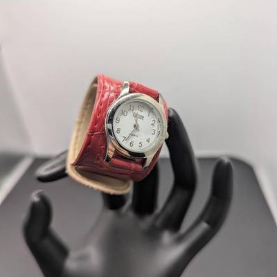 Kristine Quartz Watch With Red Leather Wrap Band