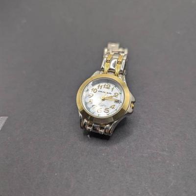 Milan Gray Face Goldtone Numbers Watch 
