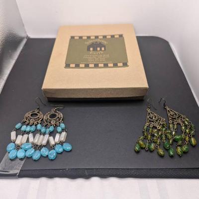 Lime Green Goldtone Chandelier Earrings & Light Blue Moonstone Chandelier Earrings 