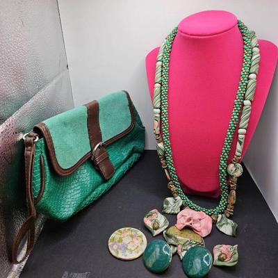 Elizabeth Arden Wristlet Clutch, Matching Set Necklace & Earrings Plus 