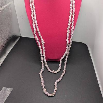 Kunzite Chip Shell Beads Double Strand Necklace 