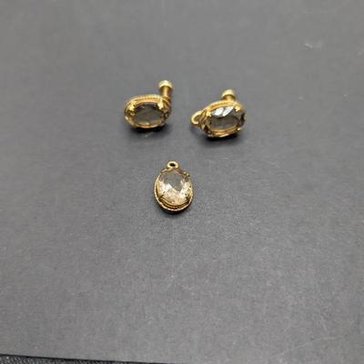 12k Gold Filled Tourmaline Pendant With Matching Clip Earrings 