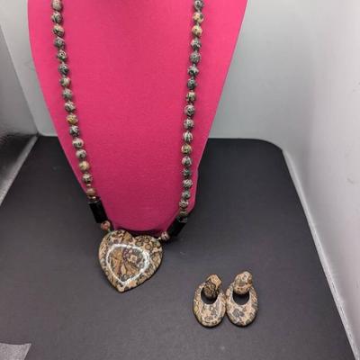Ocean Jasper/Leopard Skin Jasper Necklace And Matching Pierced Earrings 