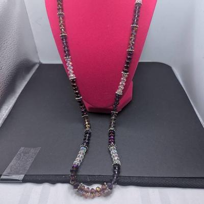 Purple And Multi Clear Crystals Necklace 