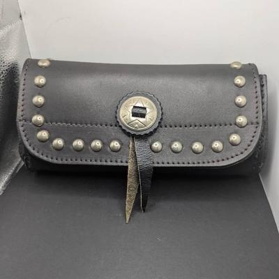 Motorcycle Leather Saddlebag Black Studded Biker Concho