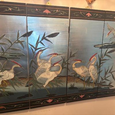 Sale Photo Thumbnail #5: Oriental 4 panel gilt and lacquer