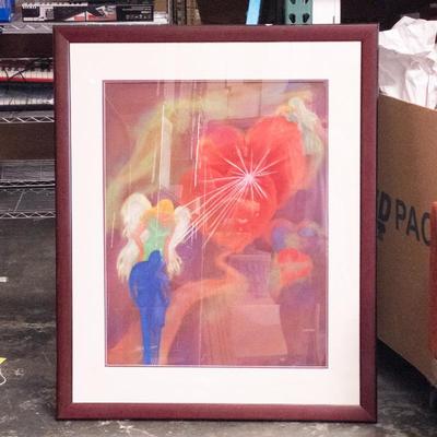 Framed Artwork by Brenda Boles Depicting Angel and Couple