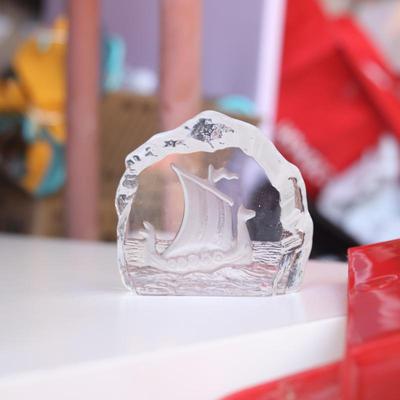 Nybro Crystal Viking Longship Paperweight