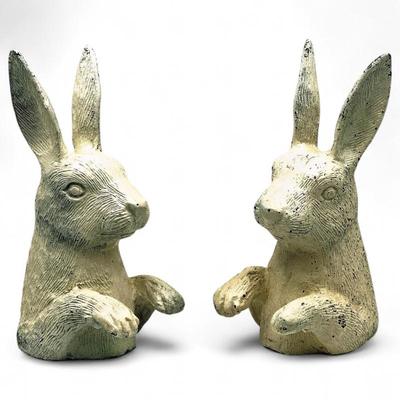 Cast and Painted Rabbit Bookends with Felt Bottoms