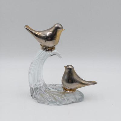 Vintage Brass Bird Figurines on Molded Glass Base