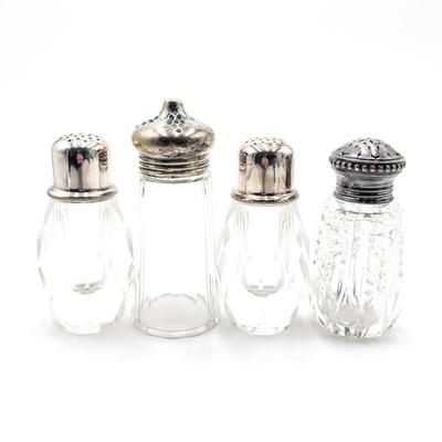 Four Vintage Glass and Silverplate Shakers