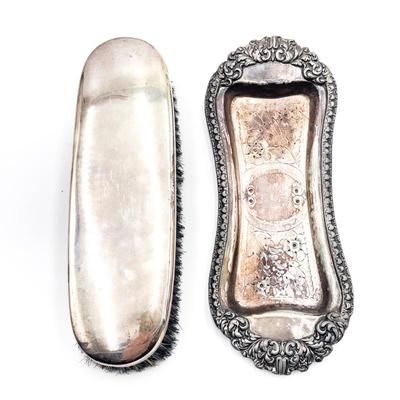 Victorian-style Silver Plated Grooming Brush and Tray