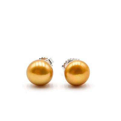 925 Sterling Silver Stud Earrings with Gold-Tone Beads