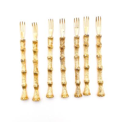 Seven Gold Tone Bamboo Motif Oyster Forks