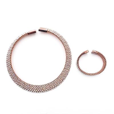 Rose Gold-Plated Five-Strand Cubic Zirconia Choker Necklace and Bracelet