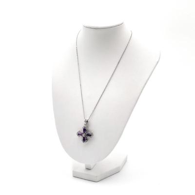 ESPO 925 Sterling Silver Amethyst and Cubic Zirconia Cross Pendant