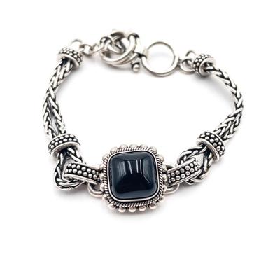 Suarti Black Onyx Sterling Silver Woven Bracelet