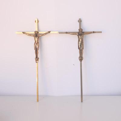 Pair of Brass Crucifix Crosses