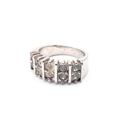 Silver-Plated Double Row Cubic Zirconia Ring