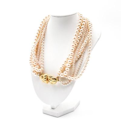 Multi-Strand Faux Pearl Necklace with Gold-Tone Clasp