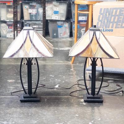 Pair of Quoizel Asheville Glass Shade Table Lamps