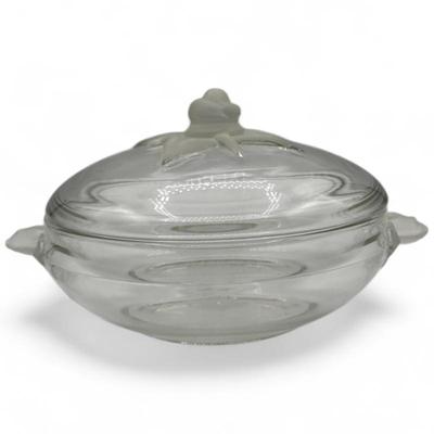 Clear Glass Lidded Dish with Floral Design