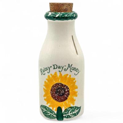 Ceramic 'Rainy Day Money' Sunflower Bank with Cork Stopper