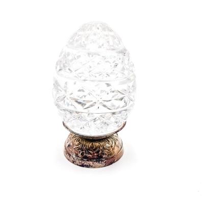 Crystal Egg Paperweight with Silver-Plated Tray, Rococo Style