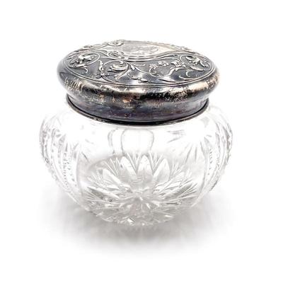 Antique Cut Crystal and Sterling Silver Vanity Jar